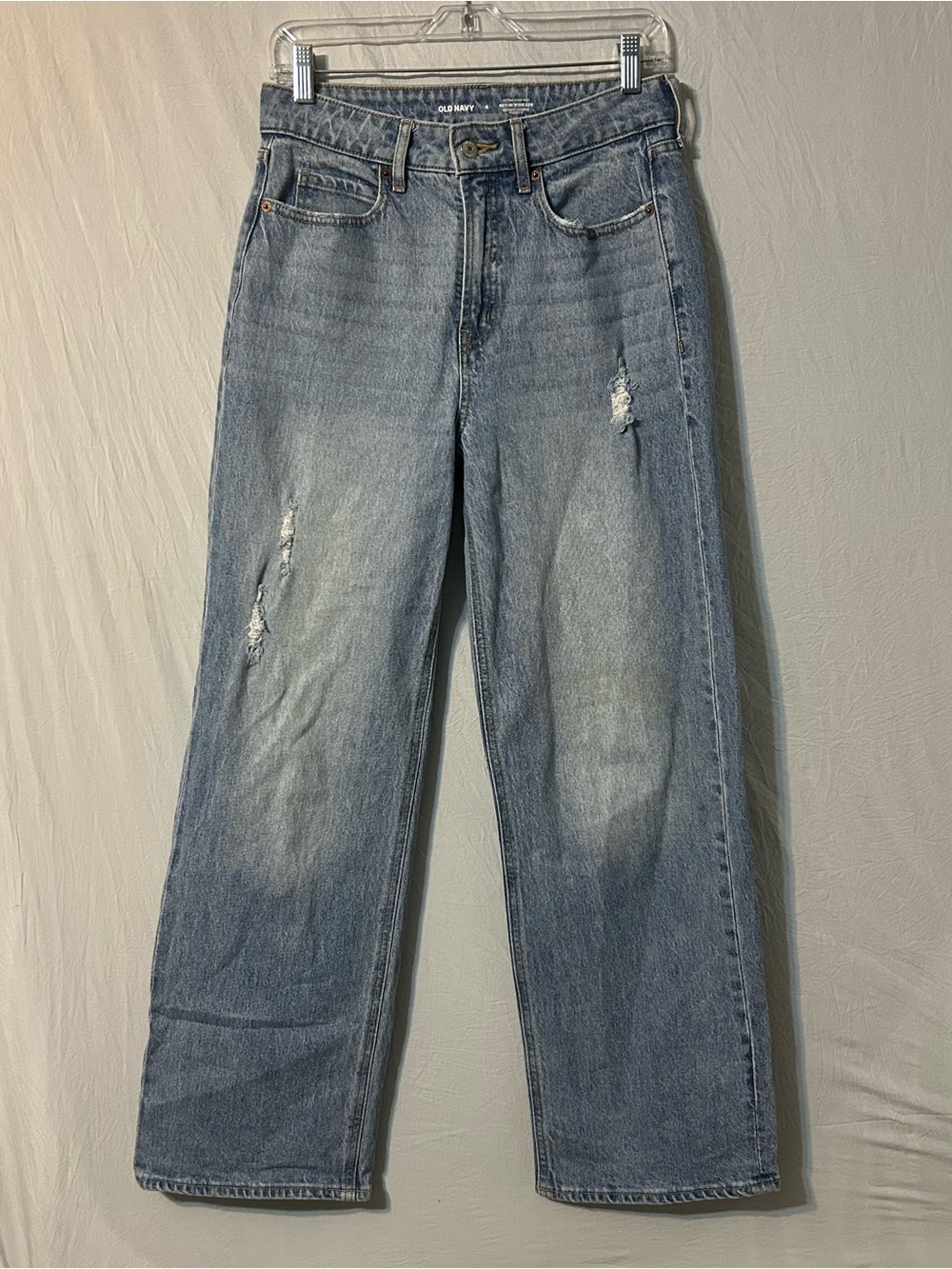 Old Navy Ski-Hi High Rose Wide Leg Denim Jeans Distressed 4 Light Wash